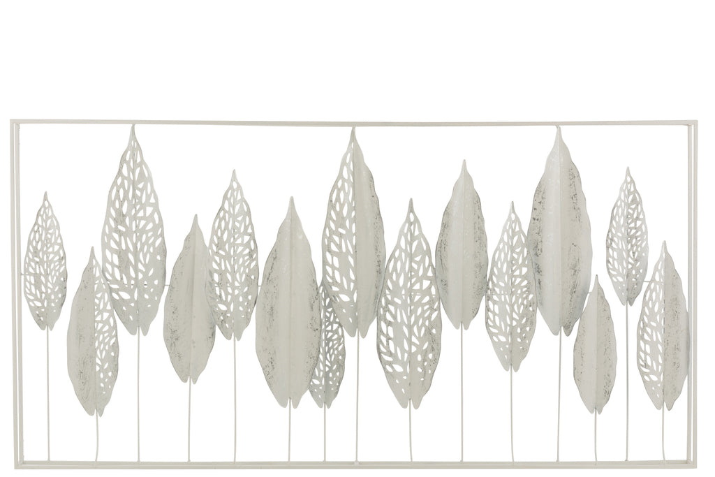 Wanddecoratie Bladeren Metaal Wit - J-LINE