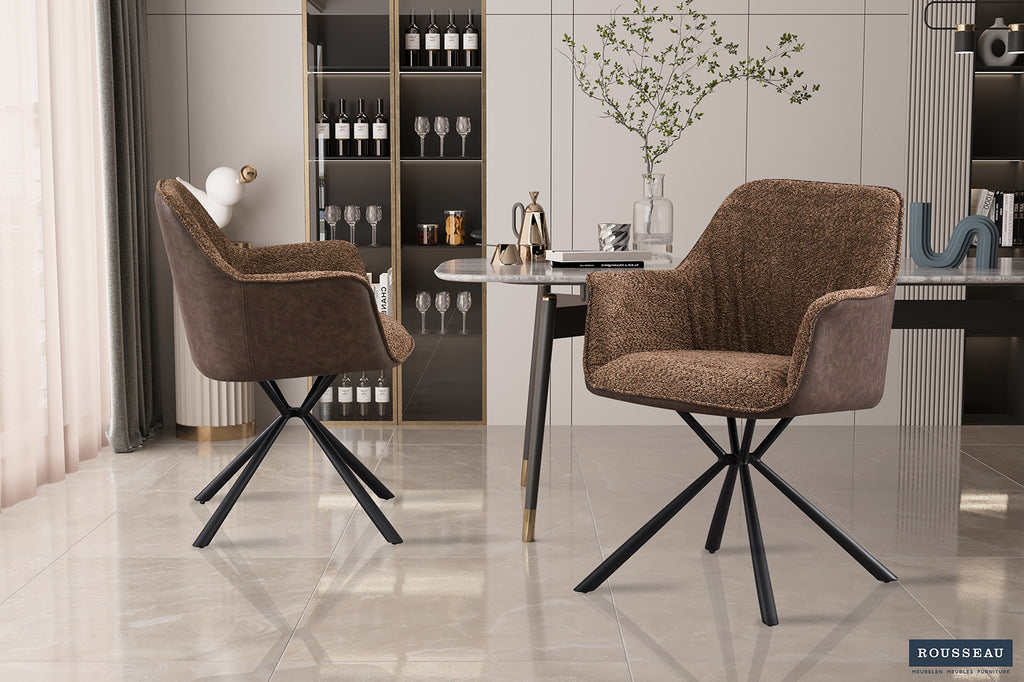 Stoel 'Lucie' Bouclé Zand Rug PU Bruin - RS