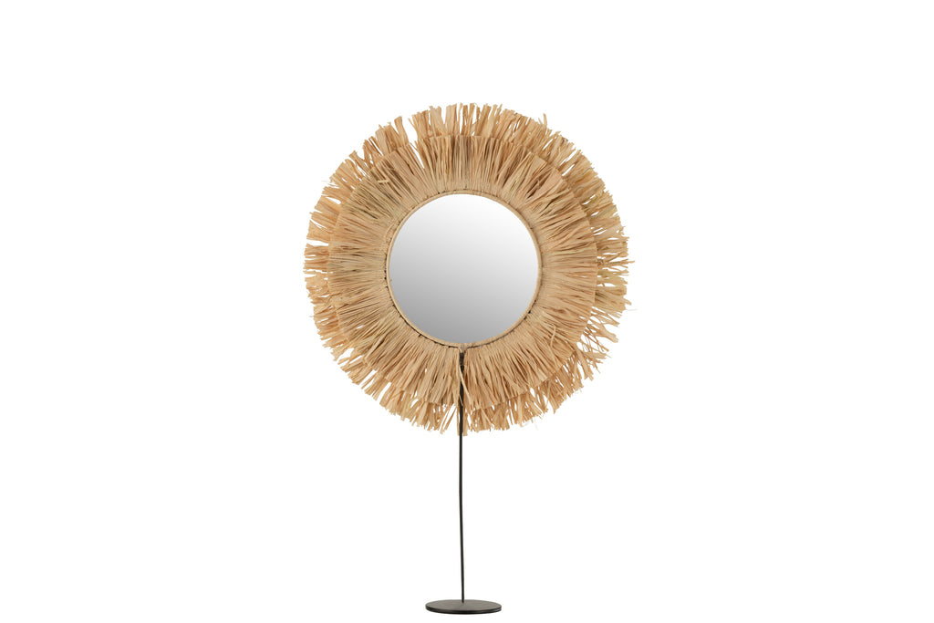 Spiegel op voet riet raffia - J-LINE