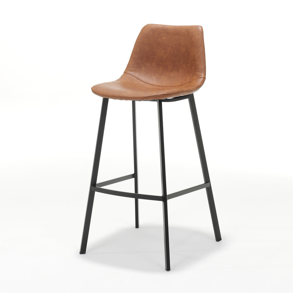 Barkruk Bari Zwart Stof Vintage Cognac - RVD