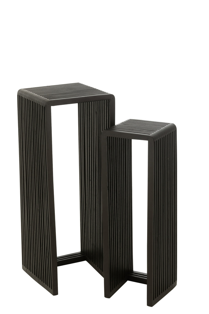 Plantenstand S/2 gerecycleerde teak zwart - J-LINE