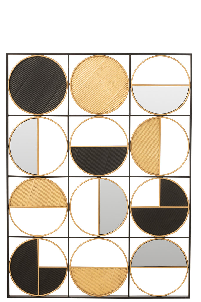 Wanddecoratie Rondes IJzer/Glas Goud/Zwart - J-LINE