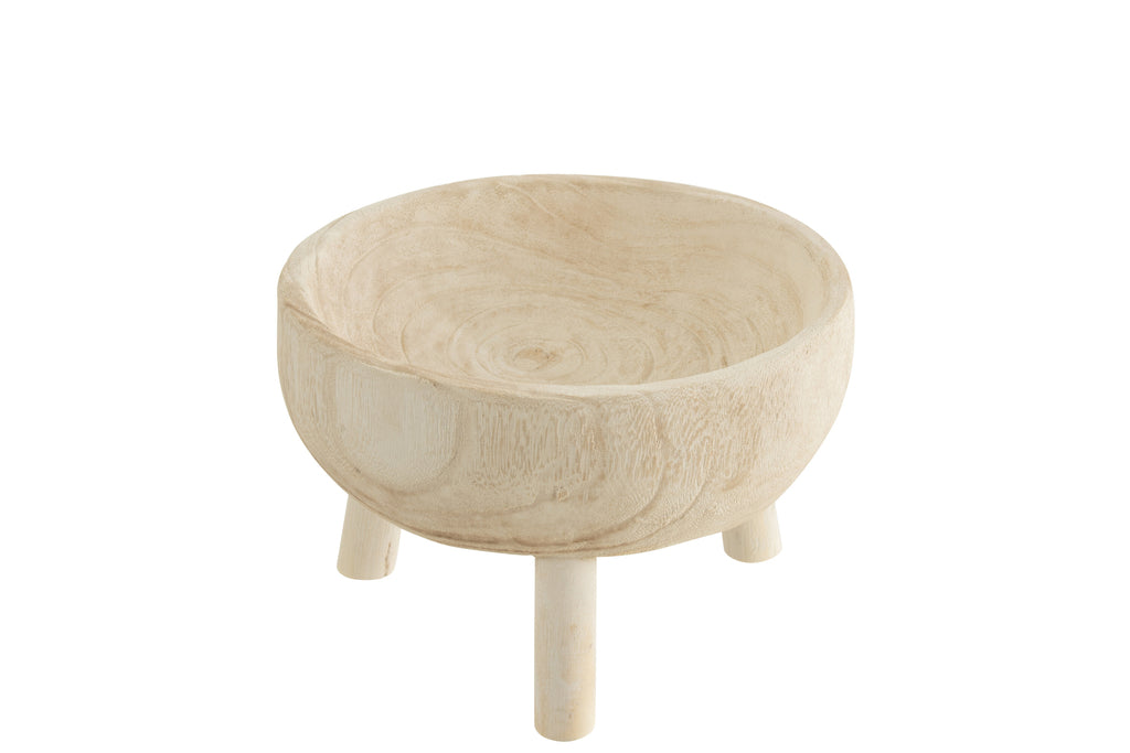 Schaal op driepoot Paulownia hout wit - J-LINE