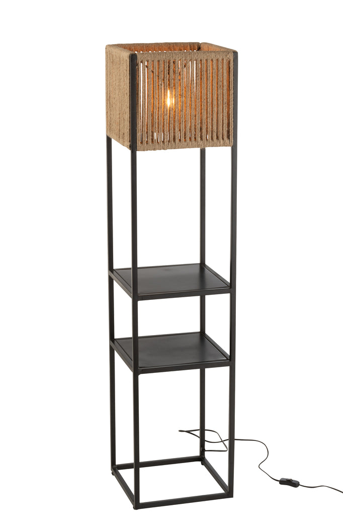 Lampadaire carré Fer/Jute Naturel/Noir - J-LINE