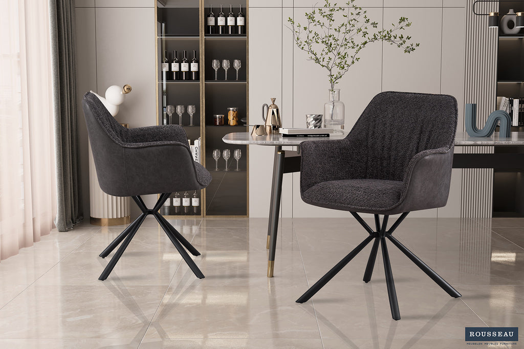 Stoel 'Lucie' Bouclé Grijs Rug PU Lichtgrijs - RS