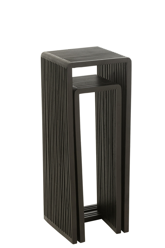 Plantenstand S/2 gerecycleerde teak zwart - J-LINE