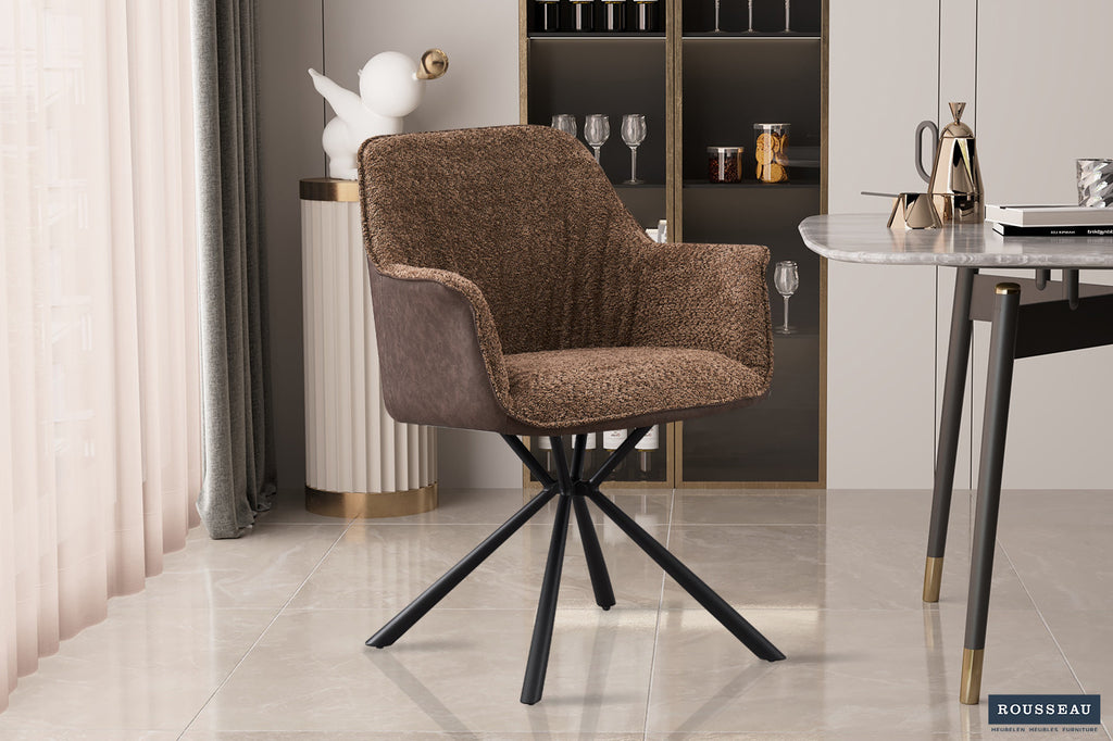 Stoel 'Lucie' Bouclé Zand Rug PU Bruin - RS