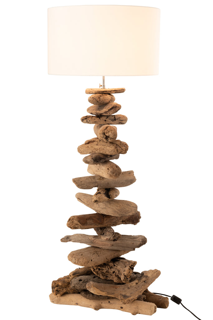 Lampe en bois flotté + abat-jour naturel/beige M - J-LINE