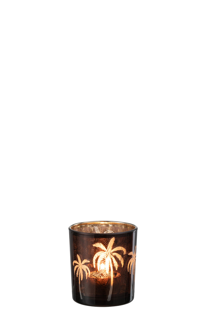 Theelichthouder Palmboom Glas Bruin S - J-LINE