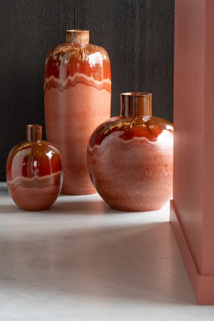 Vase Aline Ovale Céramique Rouge S - J-LINE