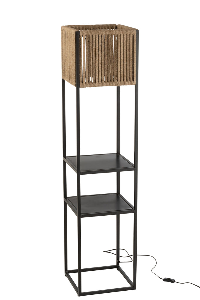Lampadaire carré Fer/Jute Naturel/Noir - J-LINE