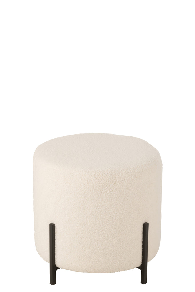 Poef bouclé triplex/polyester wit/zwart - J-LINE