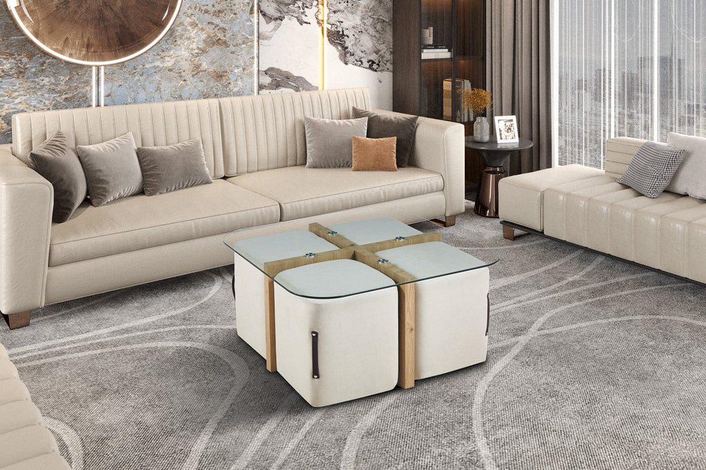 Salontafel 'Shana' met 4 poefs stof Decor Oude eik - RS