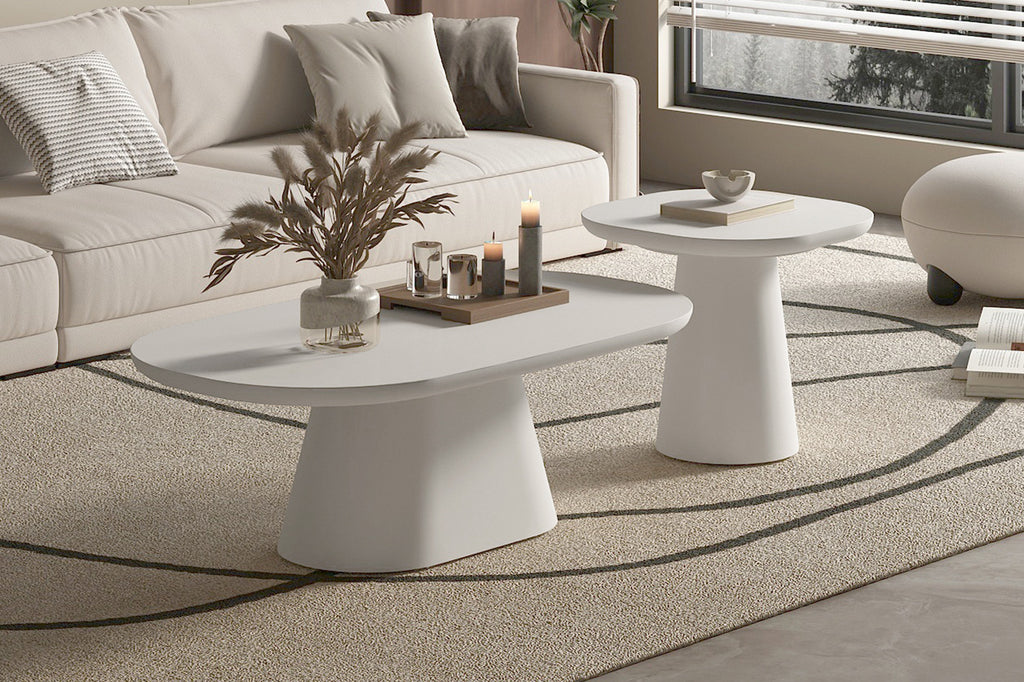 Salontafel 'Tavira' 55 cm Ovaal Cement Wit - RS