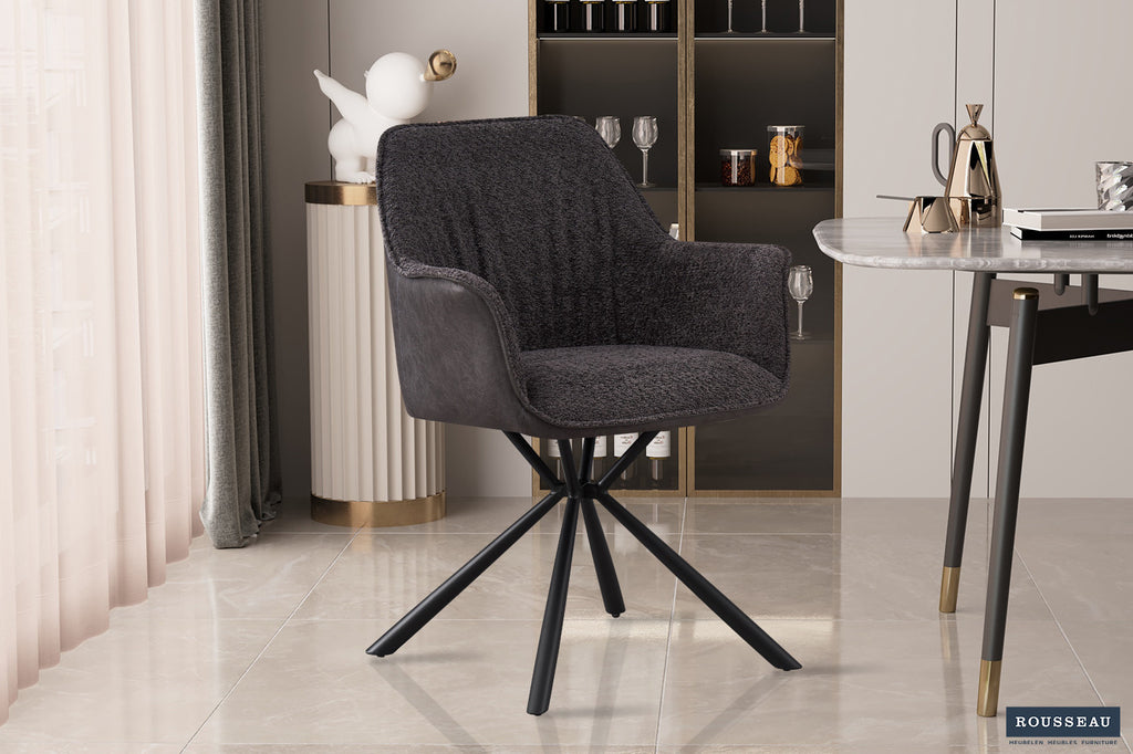 Stoel 'Lucie' Bouclé Grijs Rug PU Lichtgrijs - RS