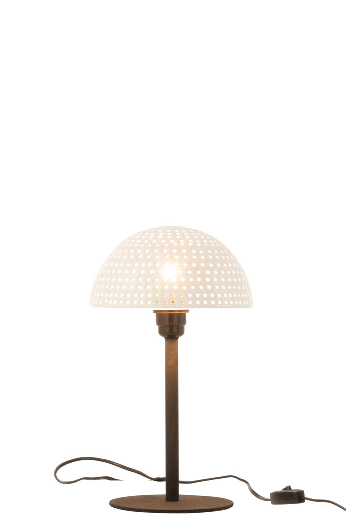 Lampe de table champignon, pois, métal, blanc brillant/noir, petite taille - J-LINE