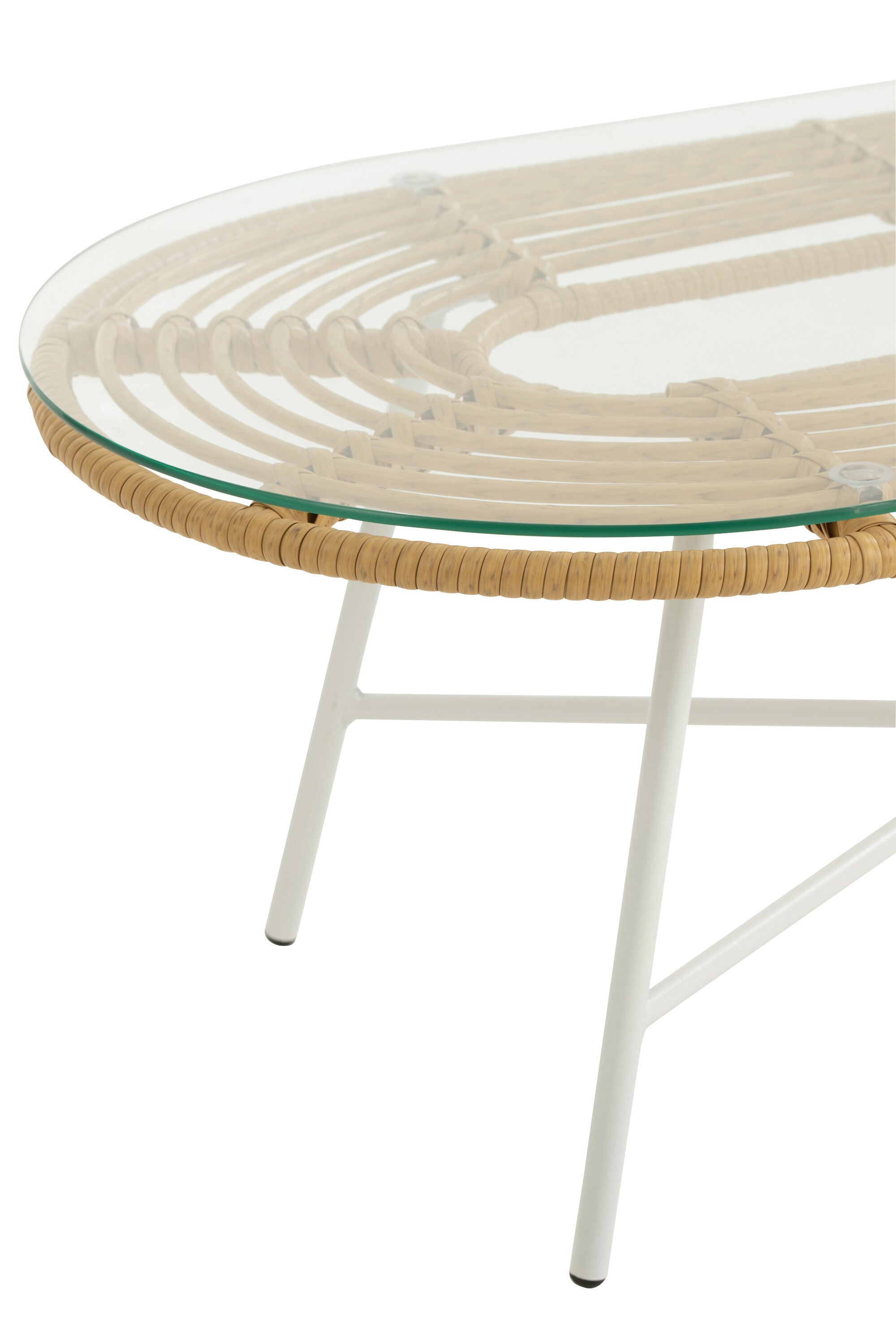 Salontafel laag ovaal metaal/glas natuurlijk/wit - J-LINE