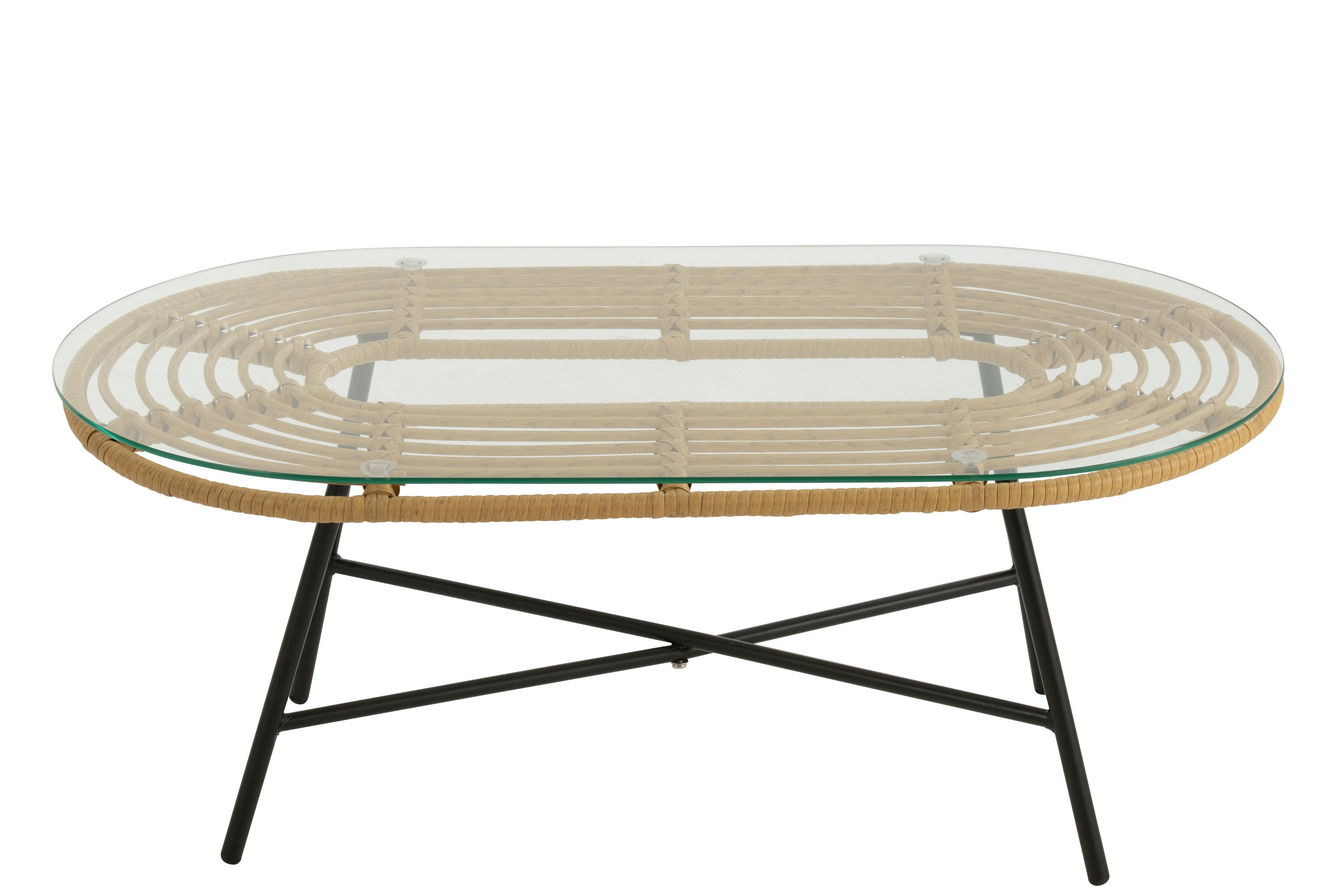 Salontafel ovaal Metaal/Glas Natuur/Zwart - J-LINE