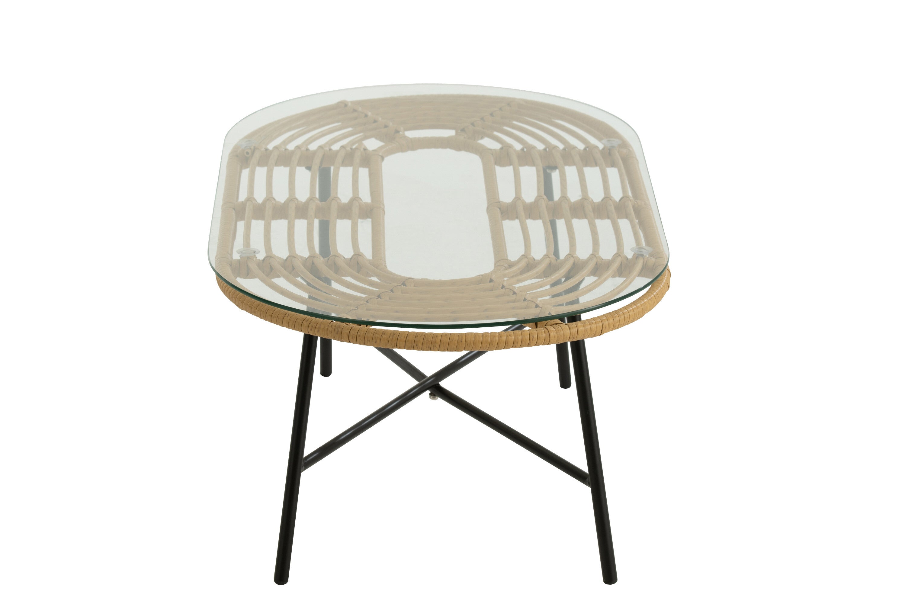 Salontafel ovaal Metaal/Glas Natuur/Zwart - J-LINE