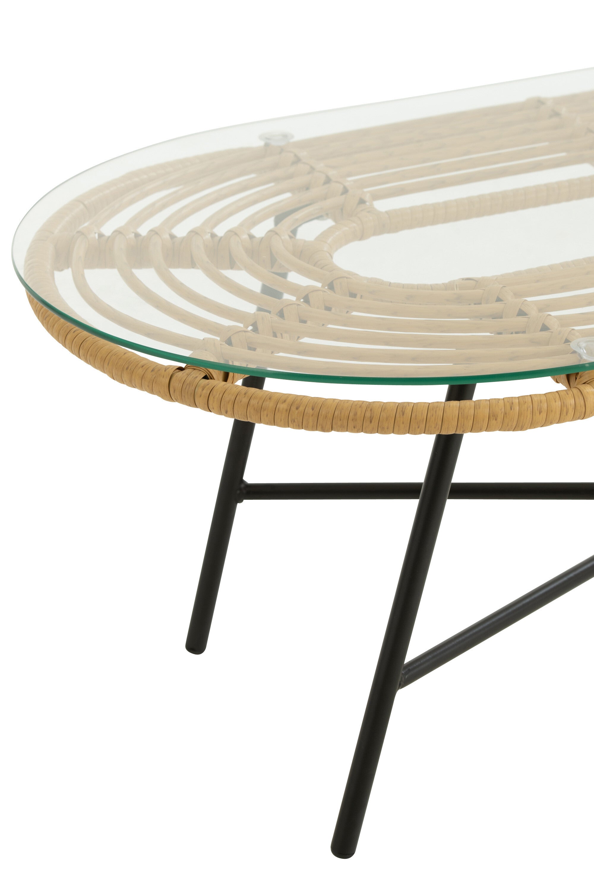 Salontafel ovaal Metaal/Glas Natuur/Zwart - J-LINE
