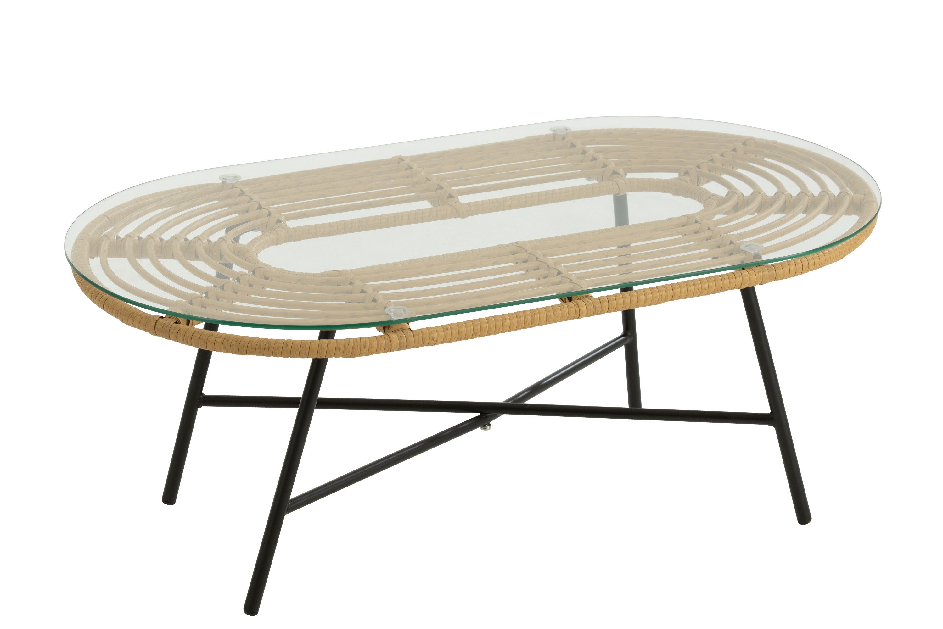 Salontafel ovaal Metaal/Glas Natuur/Zwart - J-LINE