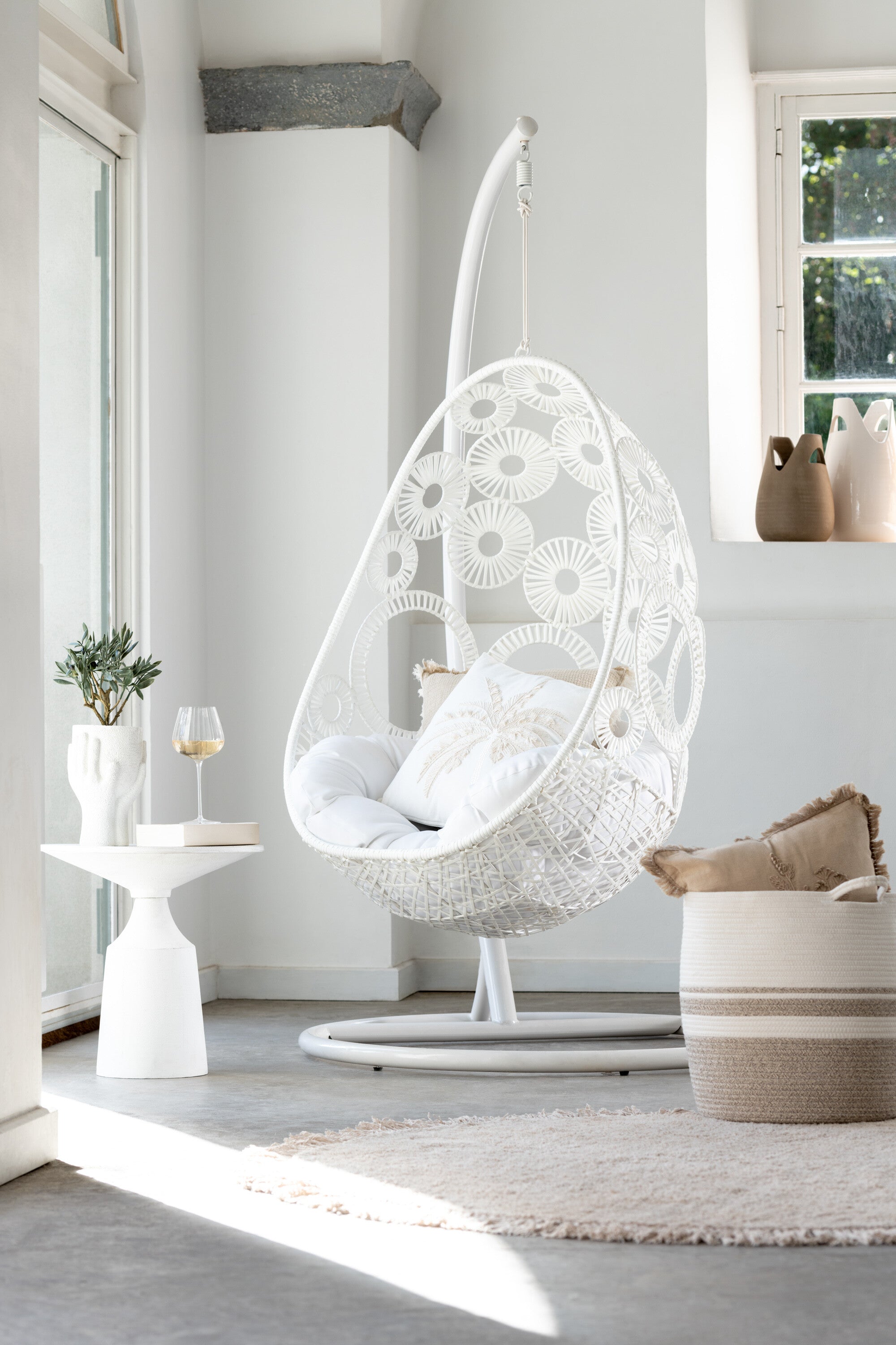Hangstoel + Kussens Bula Metaal/Riet Wit - J-LINE