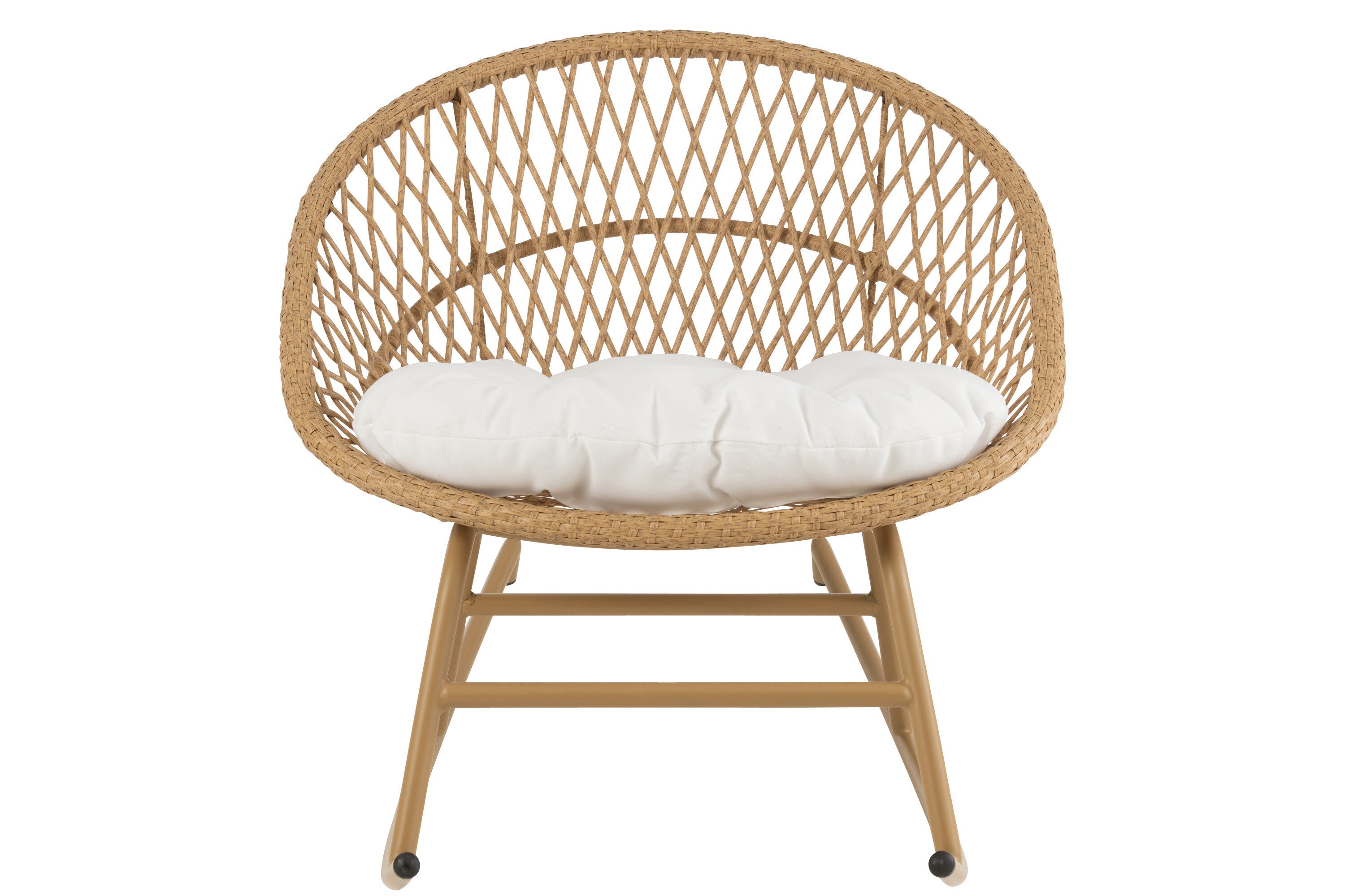Schommelstoel + kussen Zayo metaal/riet beige - J-LINE
