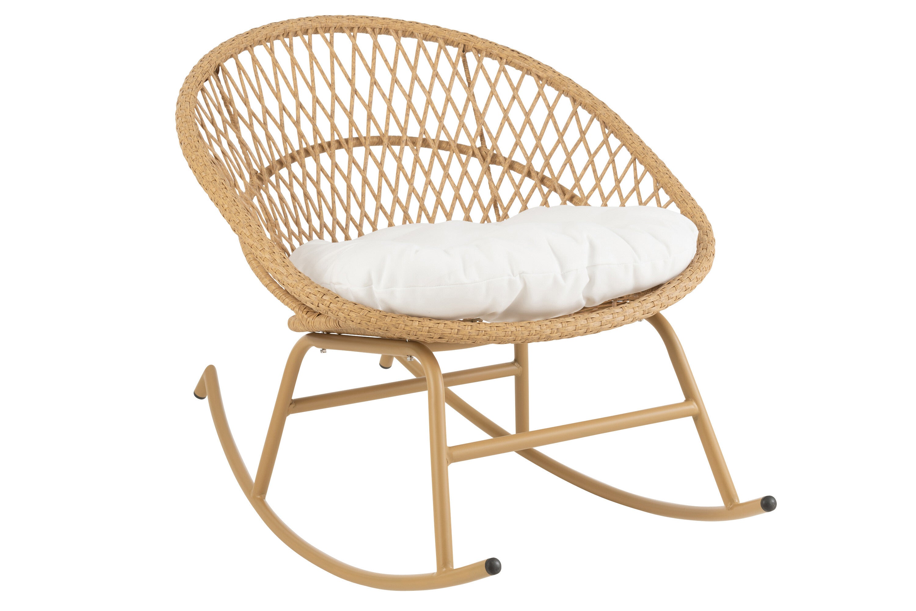 Schommelstoel + kussen Zayo metaal/riet beige - J-LINE