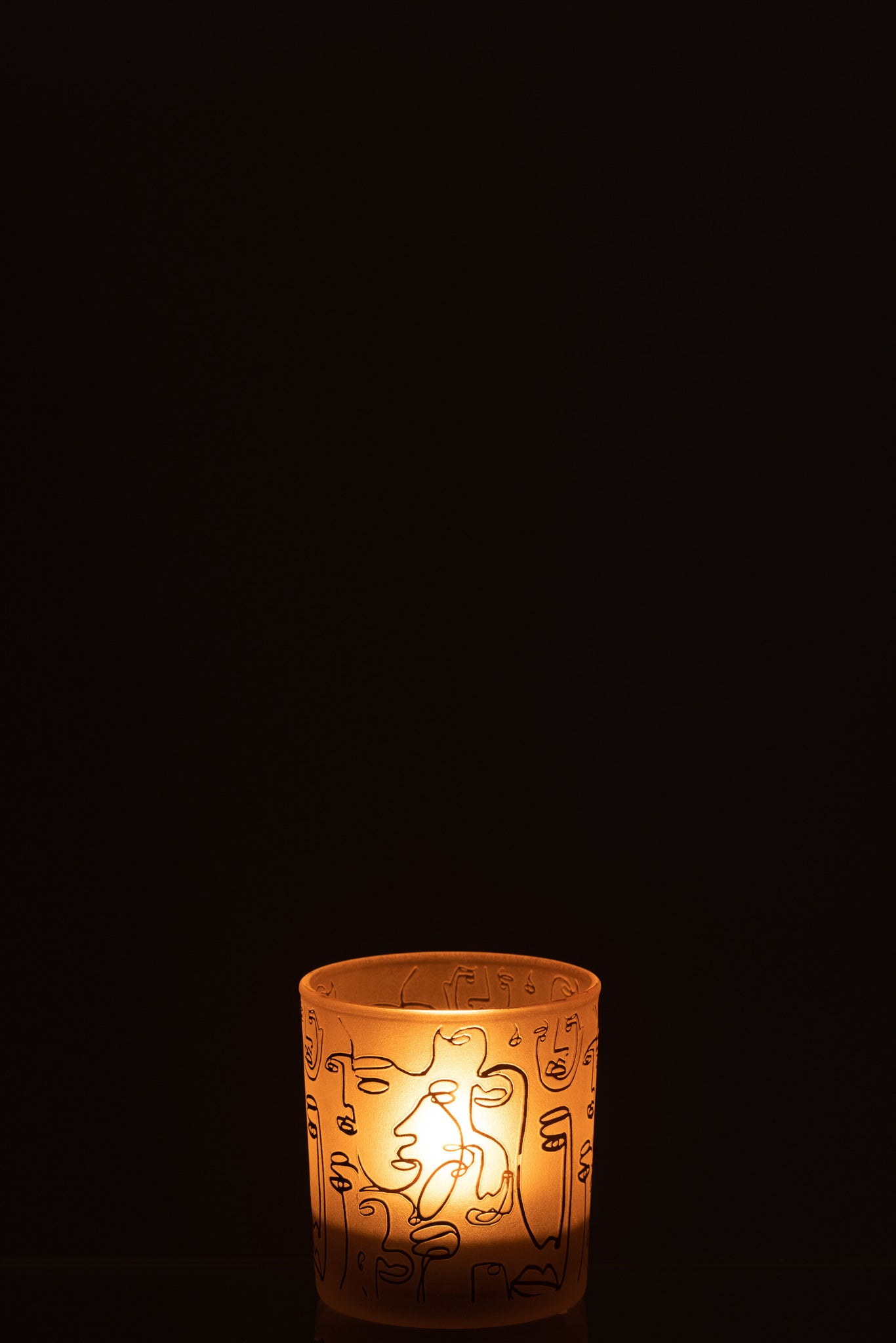 Theelicht Happy Faces Glas Beige S - J-LINE
