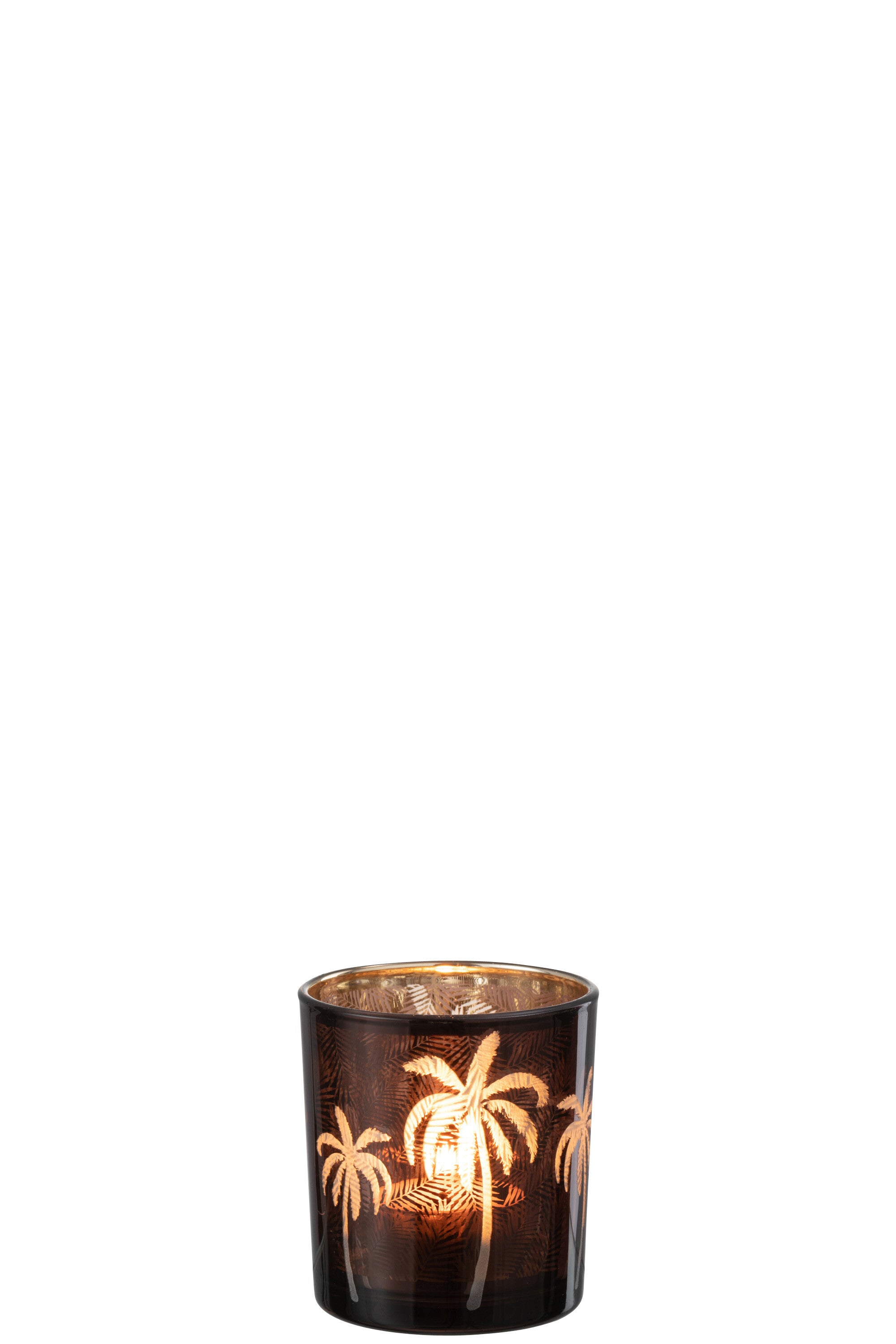 Theelichthouder Palmboom Glas Bruin S - J-LINE