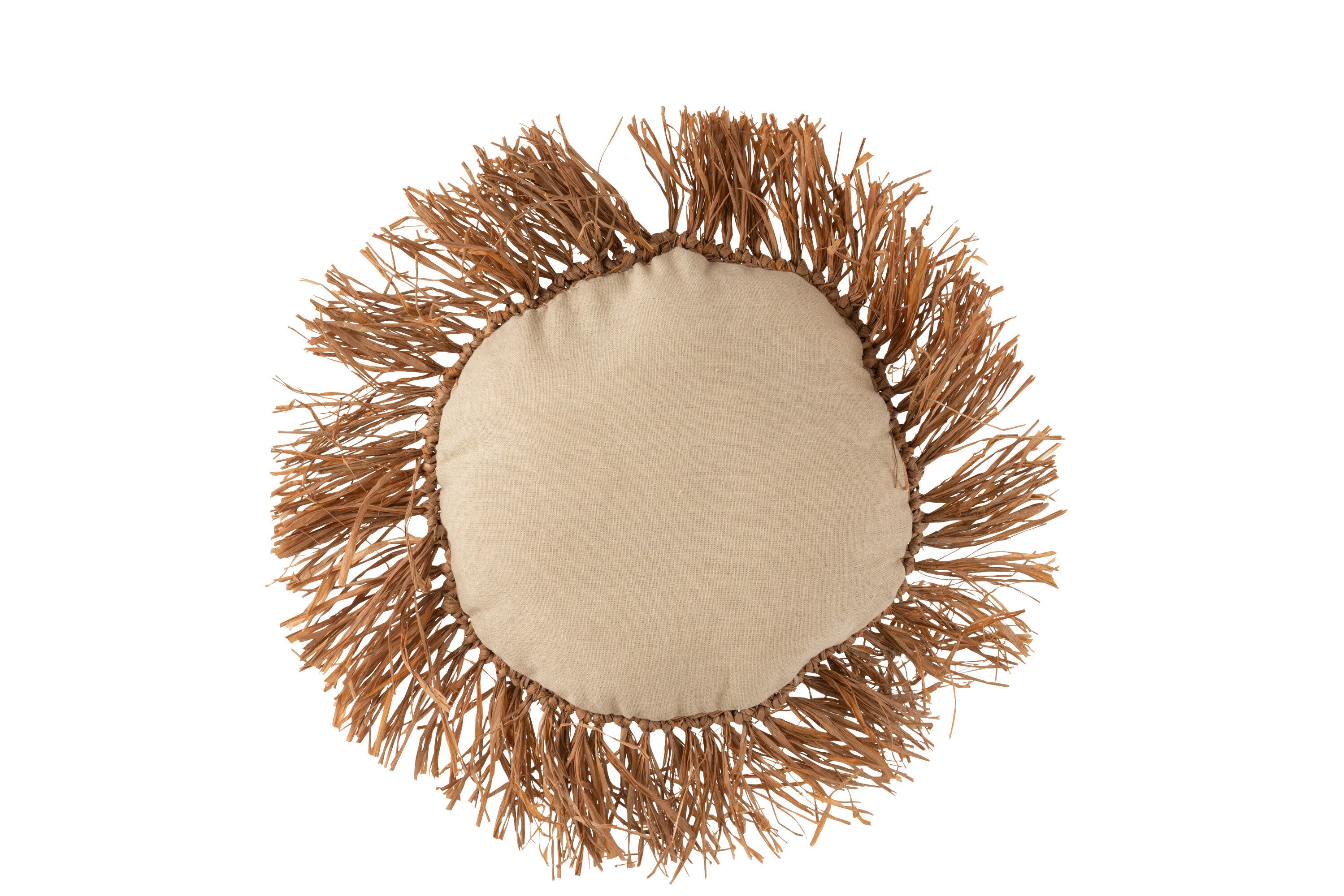 Kussen Rond Riet Raffia Bruin - J-LINE