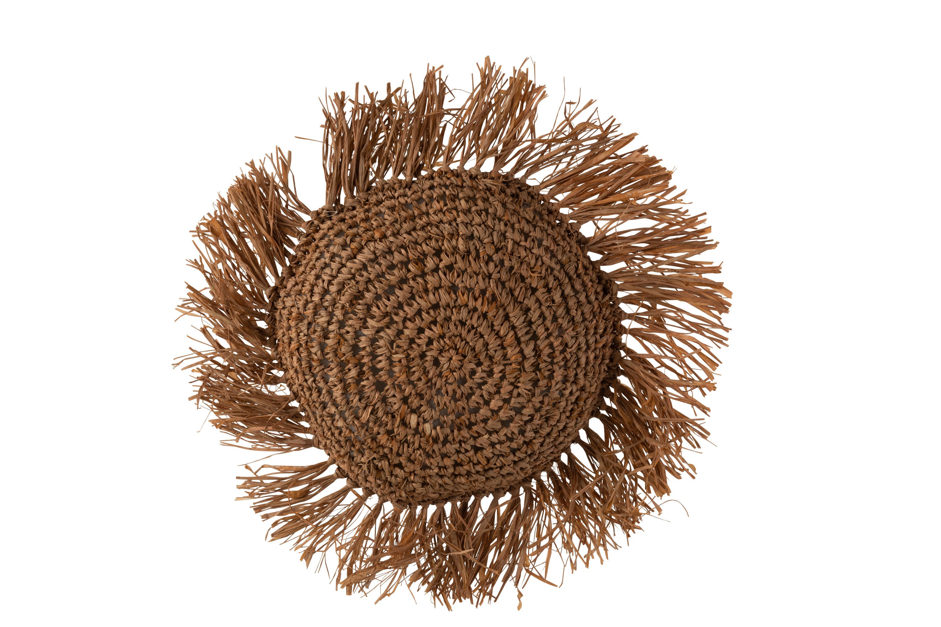 Kussen Rond Riet Raffia Bruin - J-LINE