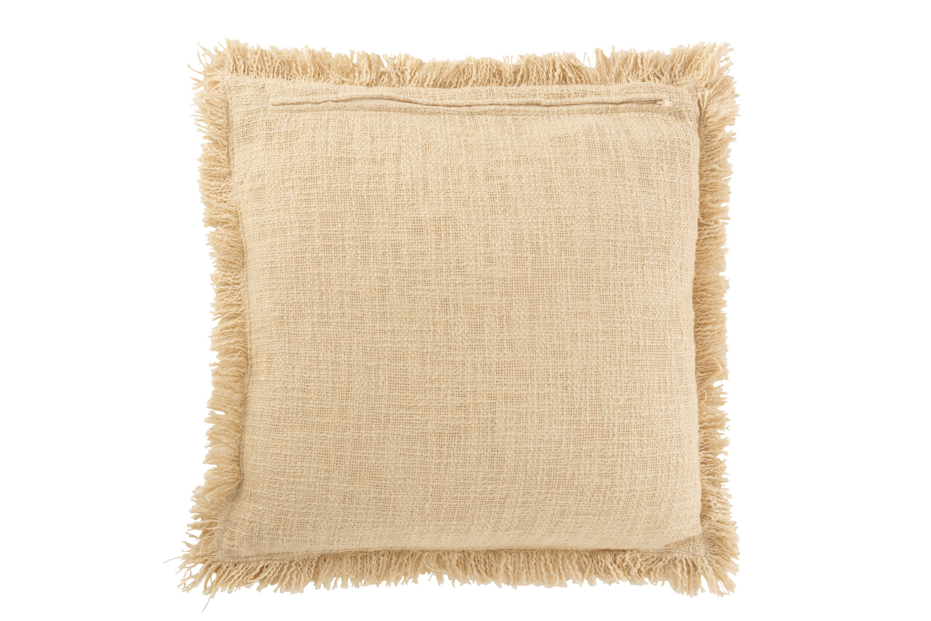 Kussen franje katoen/fluweel beige - J-LINE