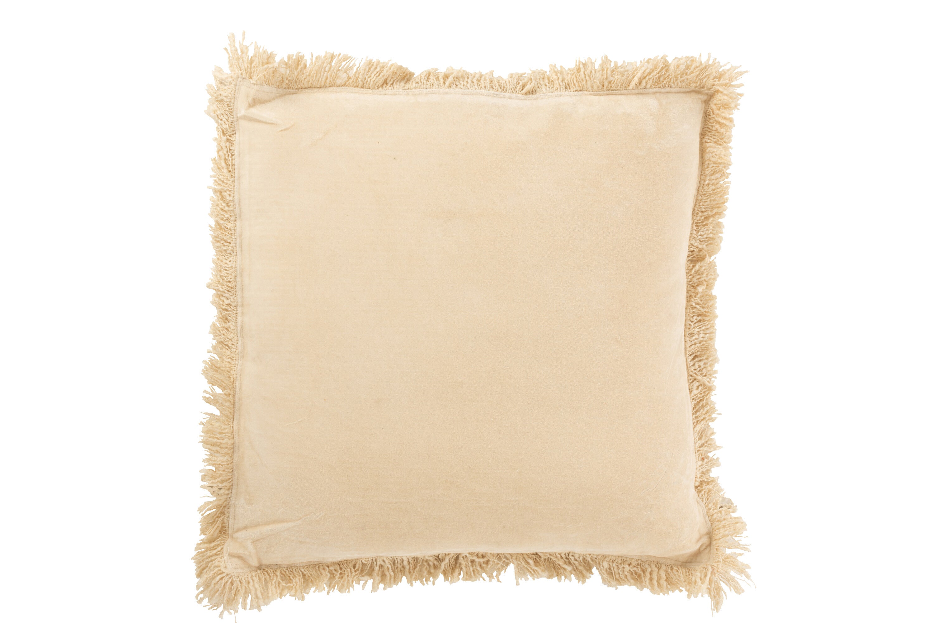 Kussen franje katoen/fluweel beige - J-LINE