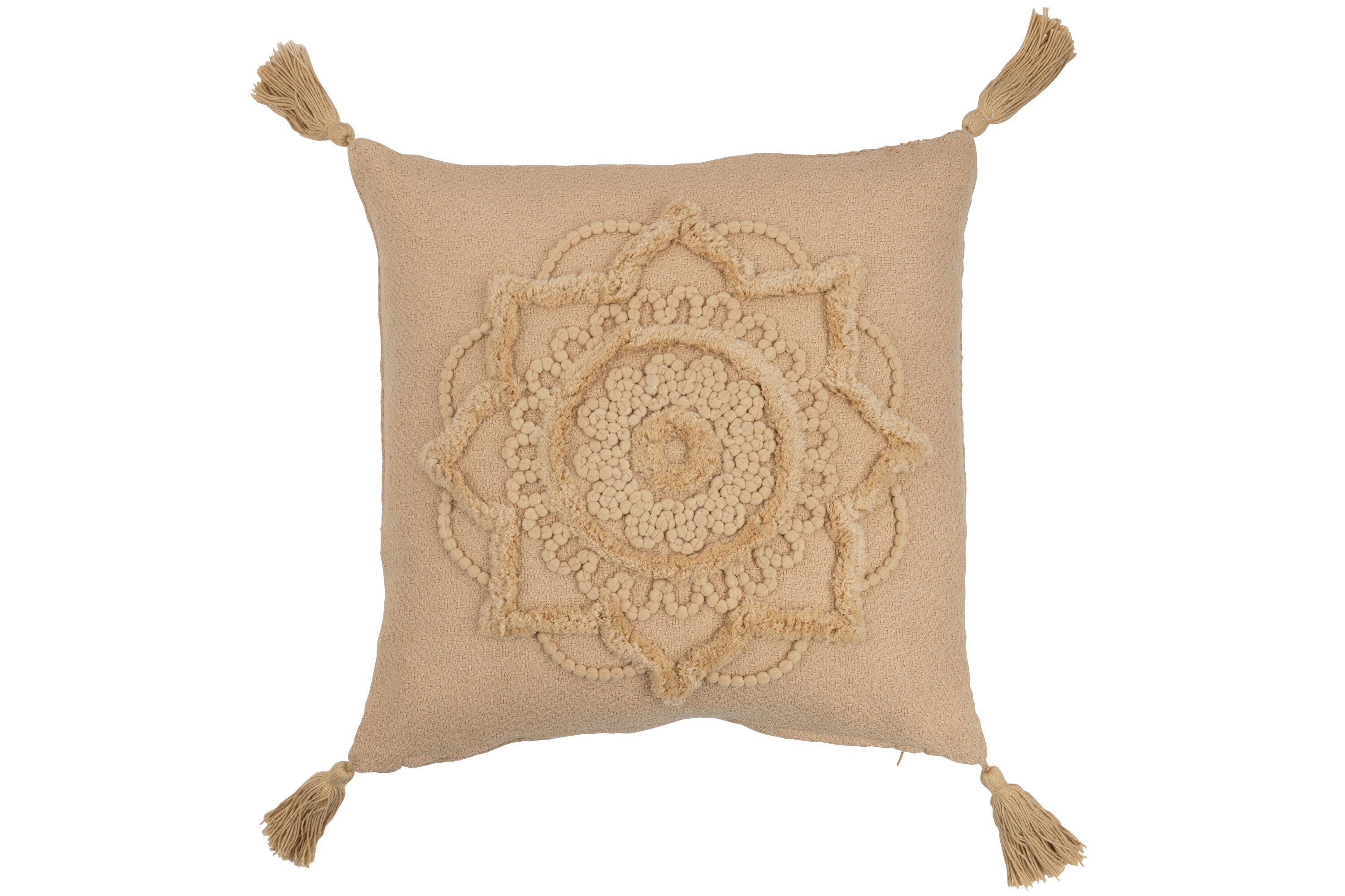 Kussen Bloem Kwast Polyester Beige - J-LINE