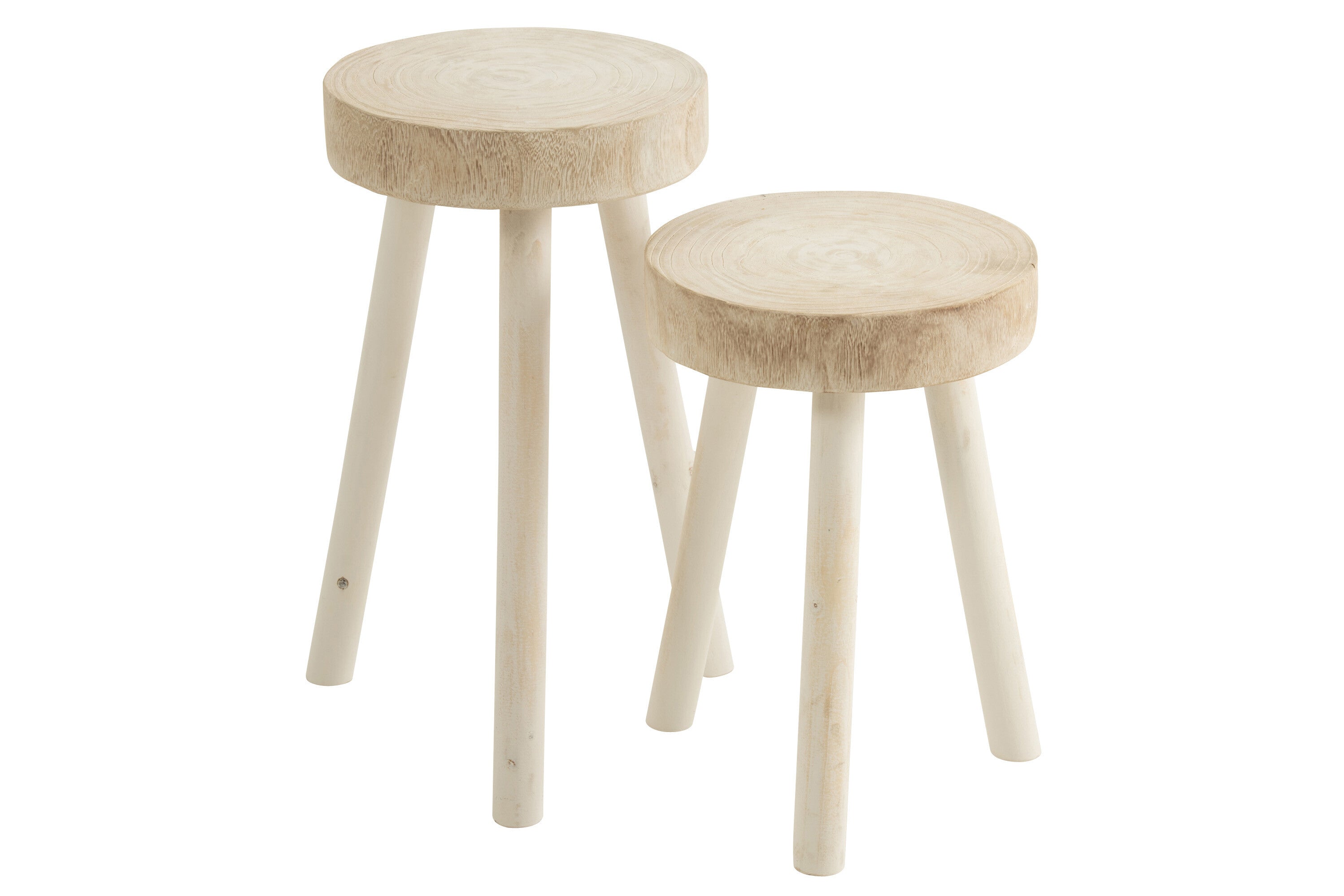 Set van 2 krukjes Paulownia hout wit - J-LINE
