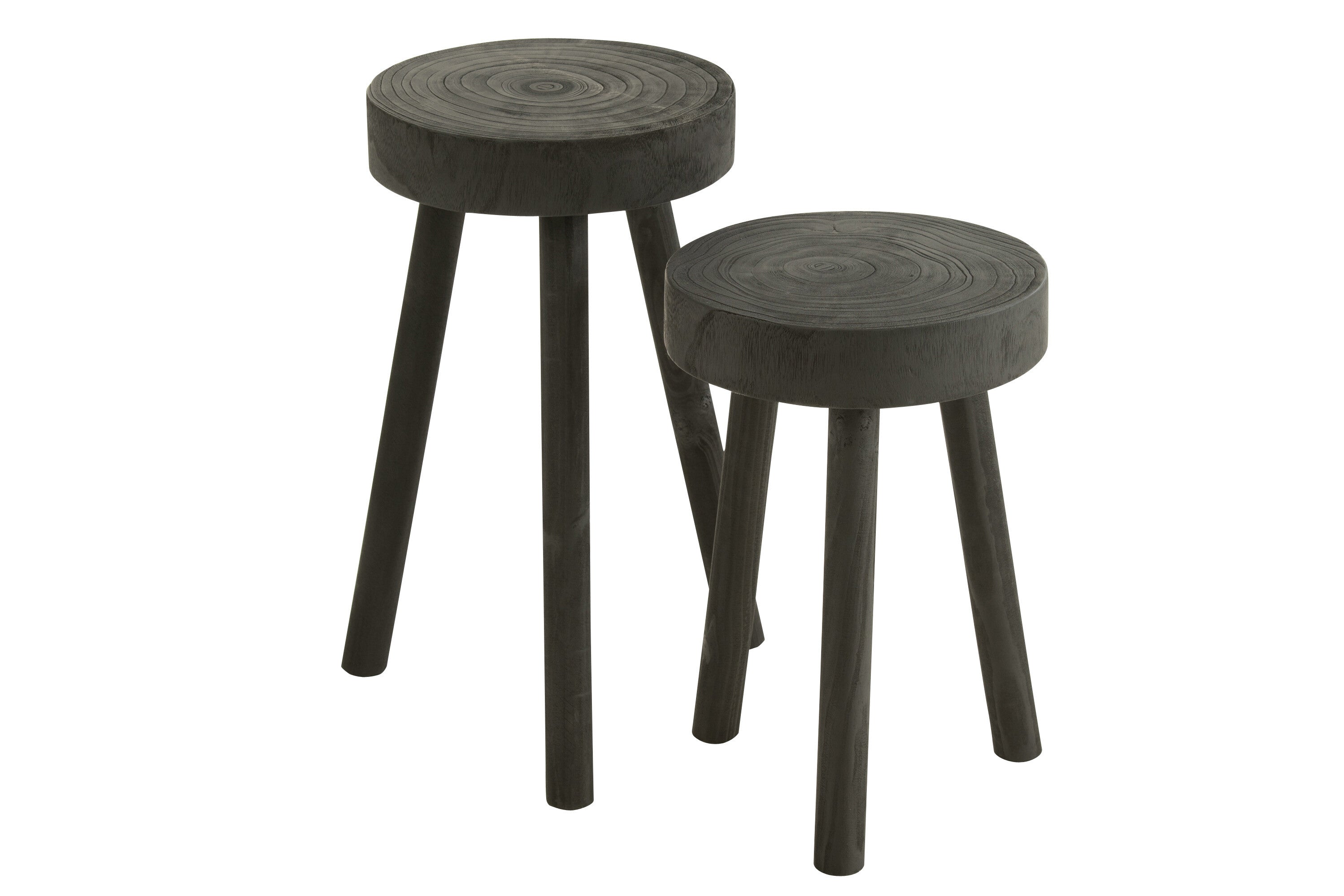 Set van 2 krukjes Paulownia hout zwart - J-LINE