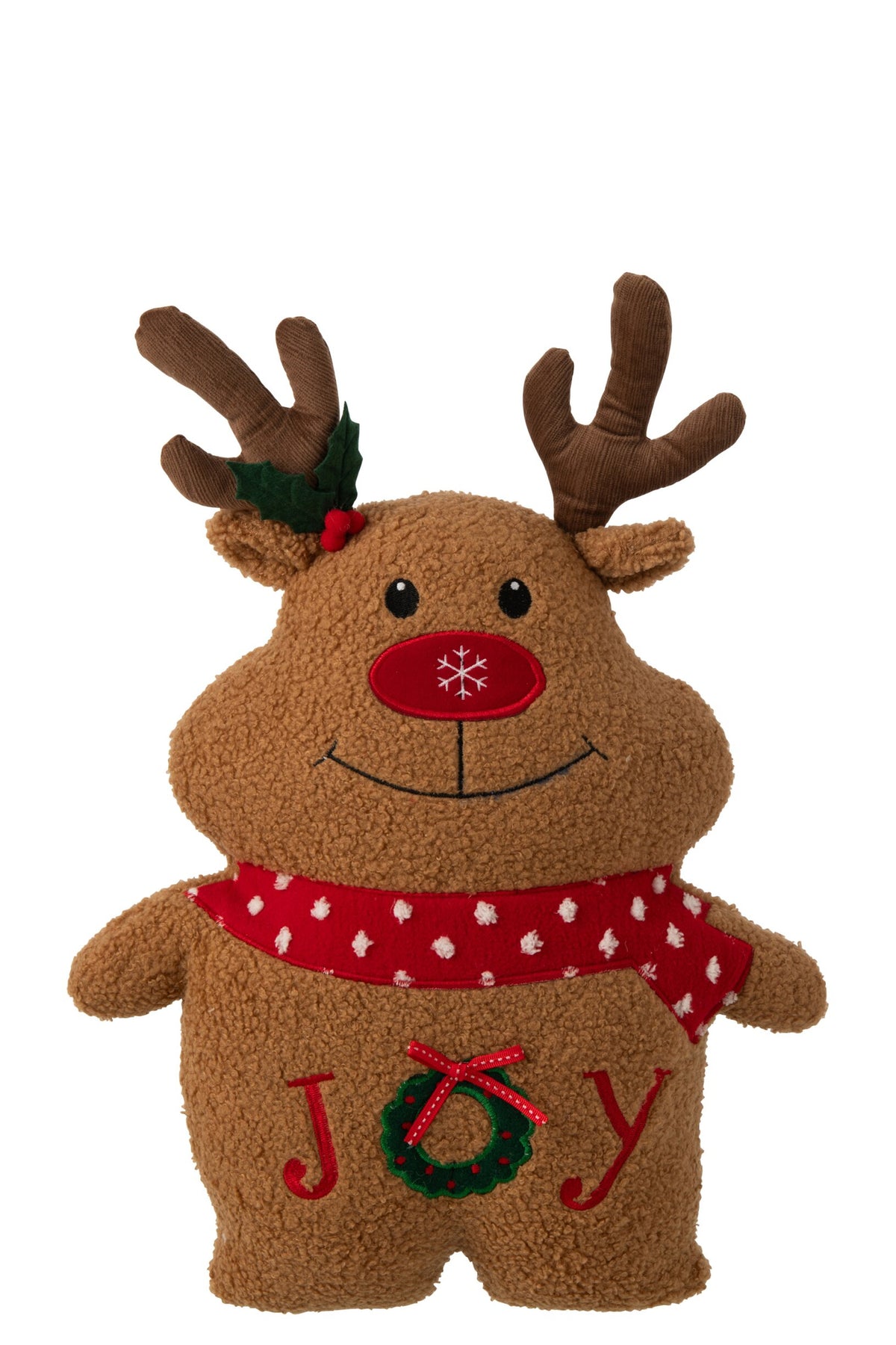 Kussen Eland Polyester Bruin/Kerstrood - J-Line