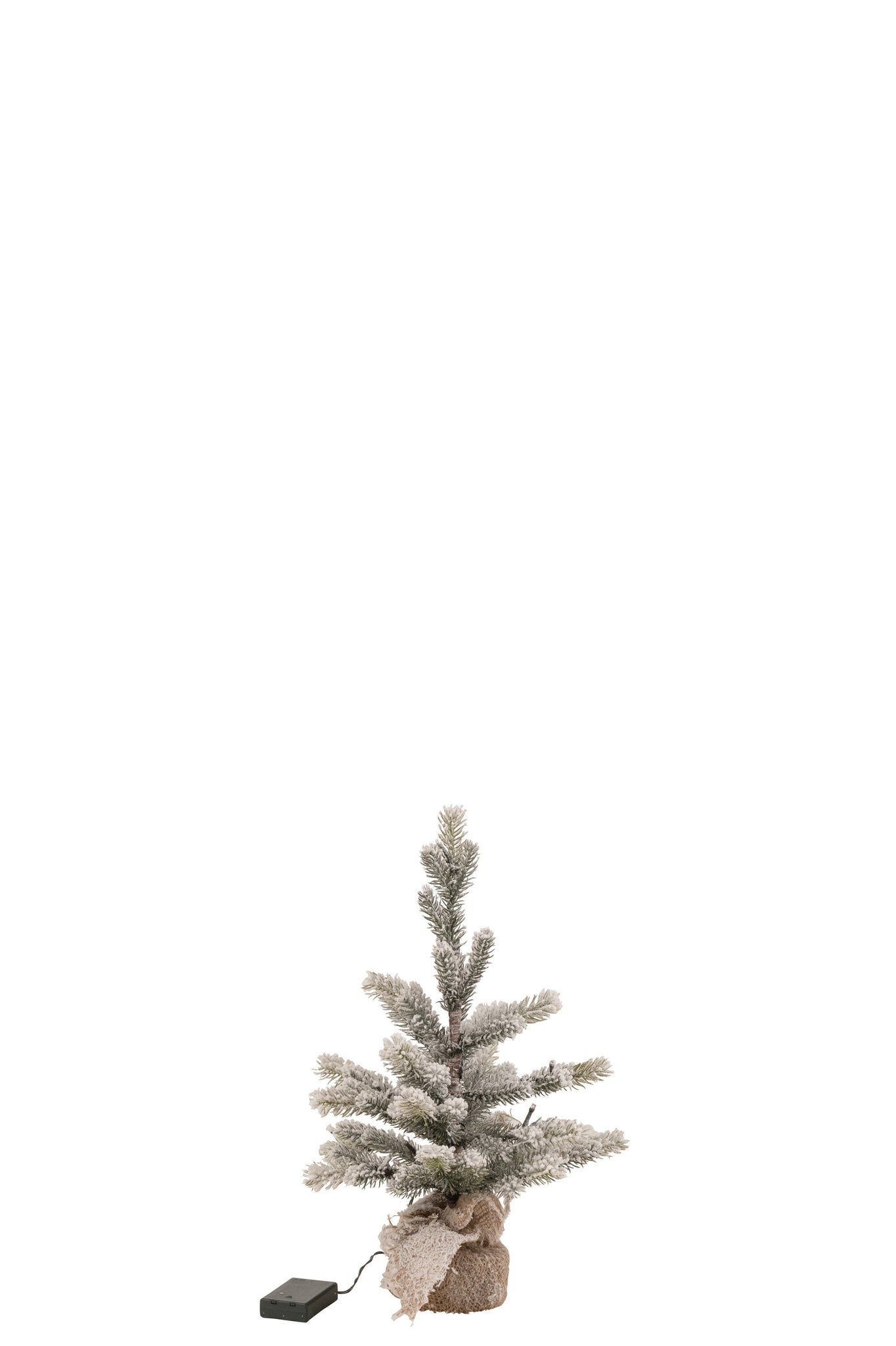 Kerstboom Sneeuw+Led+Batterij In Pot Jute Plastic Groen S - J-LINE