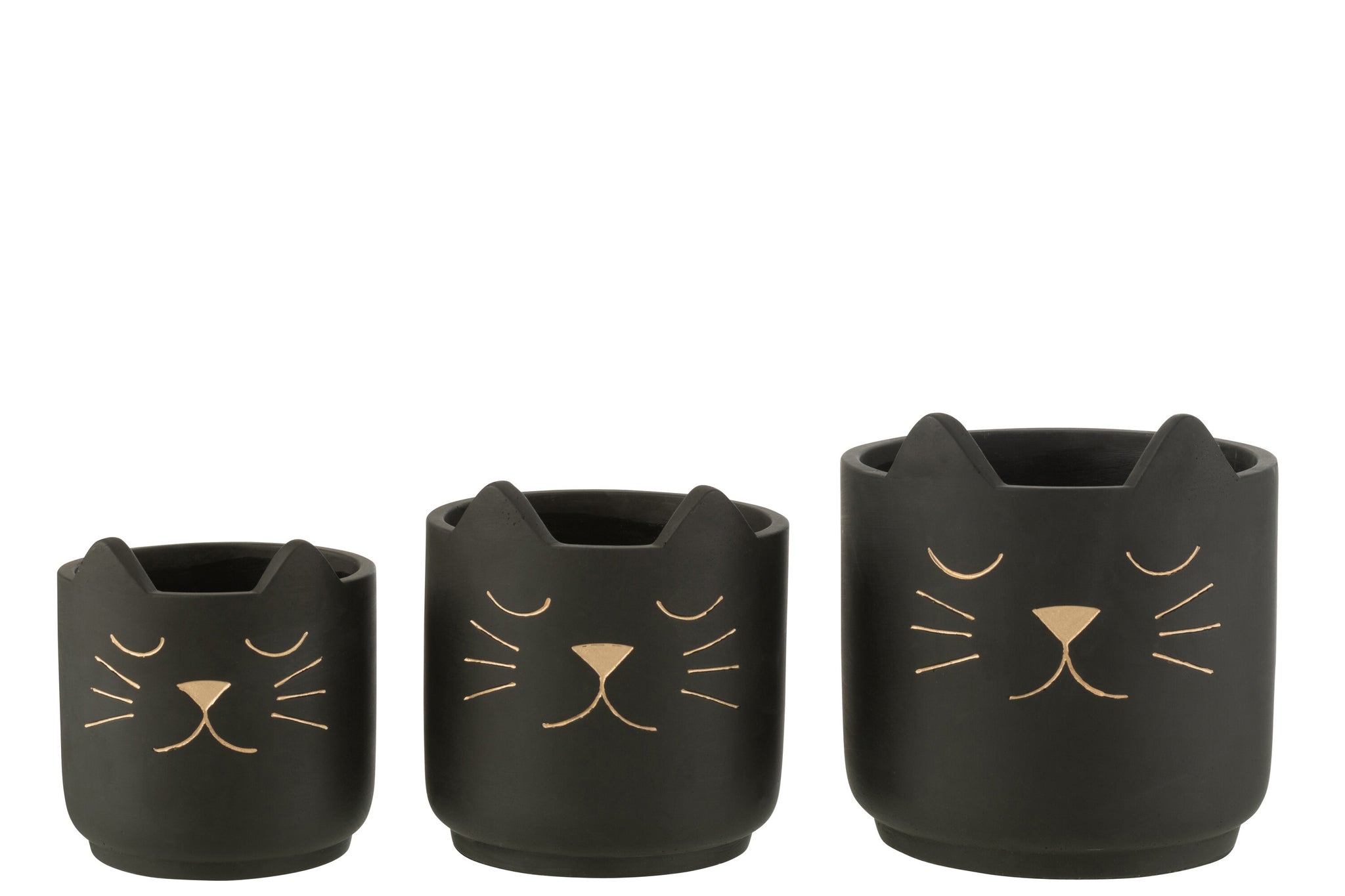 Bloempot Kat Keramiek Zwart/Goud Groot - J-LINE