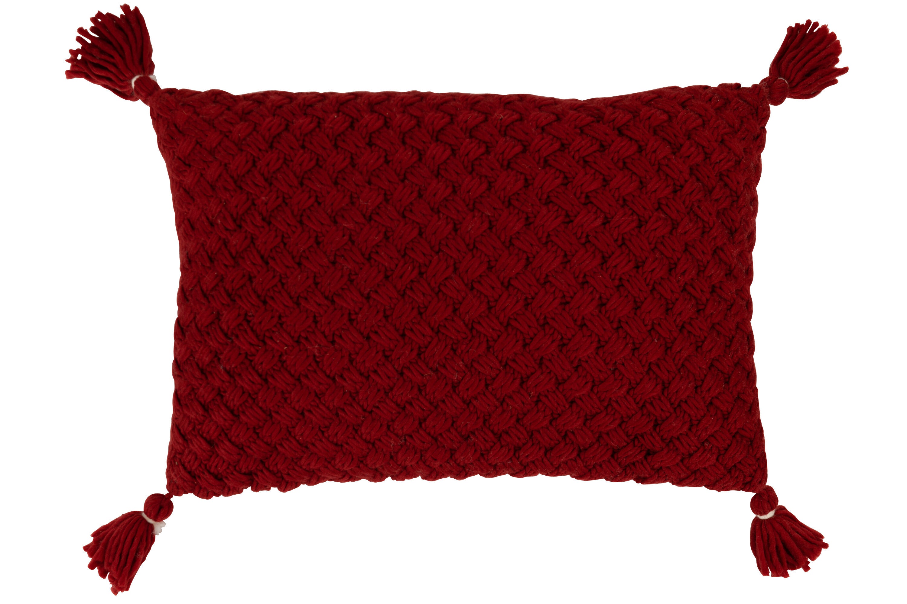 Kussen Gebreid Kwastje Acryl Rood - J-LINE