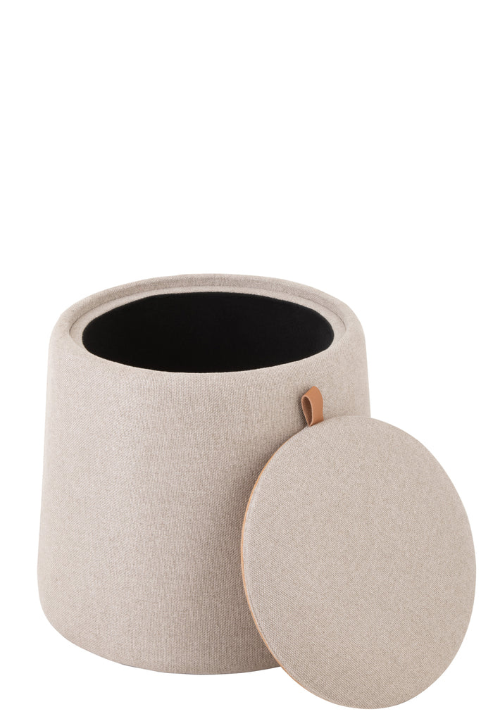 Poef/Bijzettafel textiel/hout beige - J-LINE