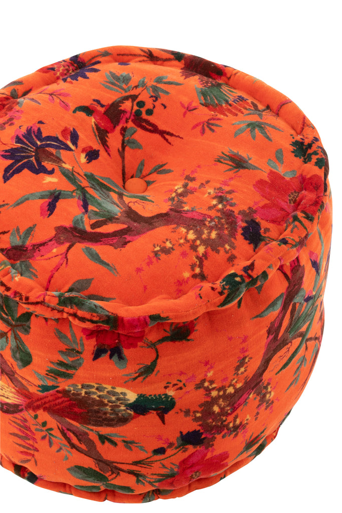Poef vogels/bloemen oranje - J-LINE