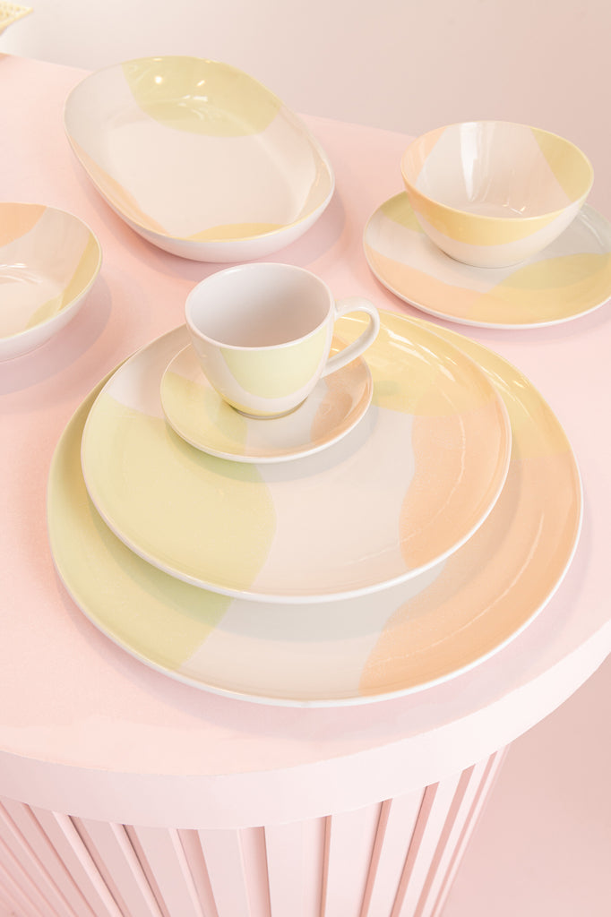 Assiette mixte ovale en porcelaine à pois - J-LINE