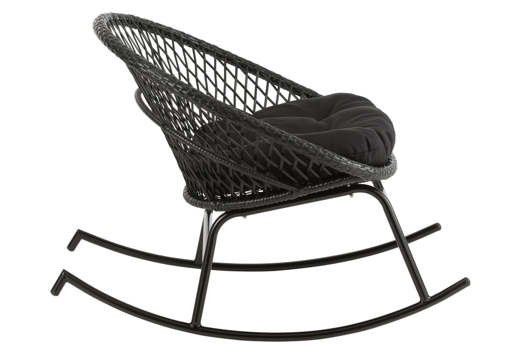 Schommelstoel + kussen Zayo metaal/riet zwart - J-LINE