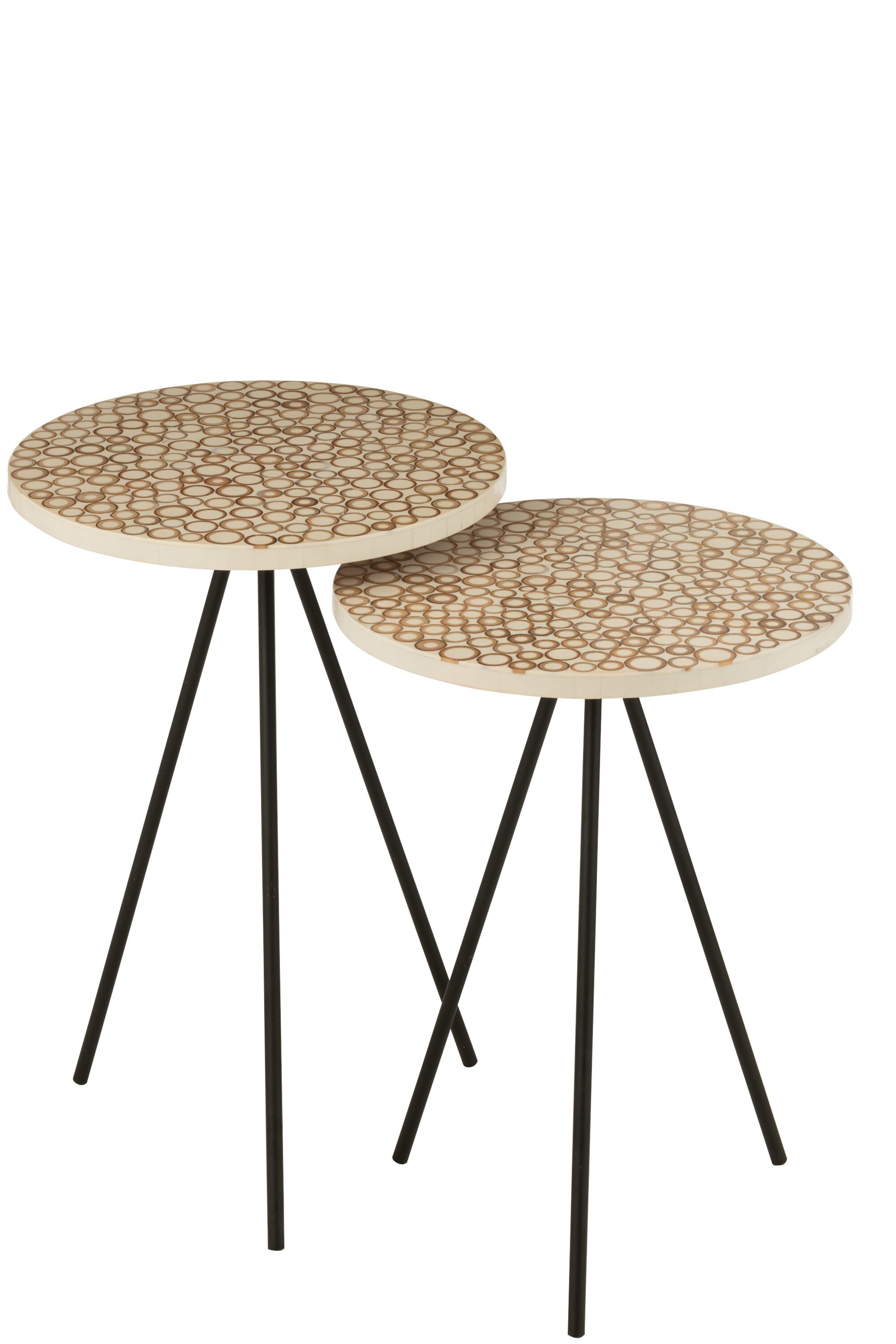 Bijzettafel Ringen S/2 Hars Bruin/Wit - J-LINE