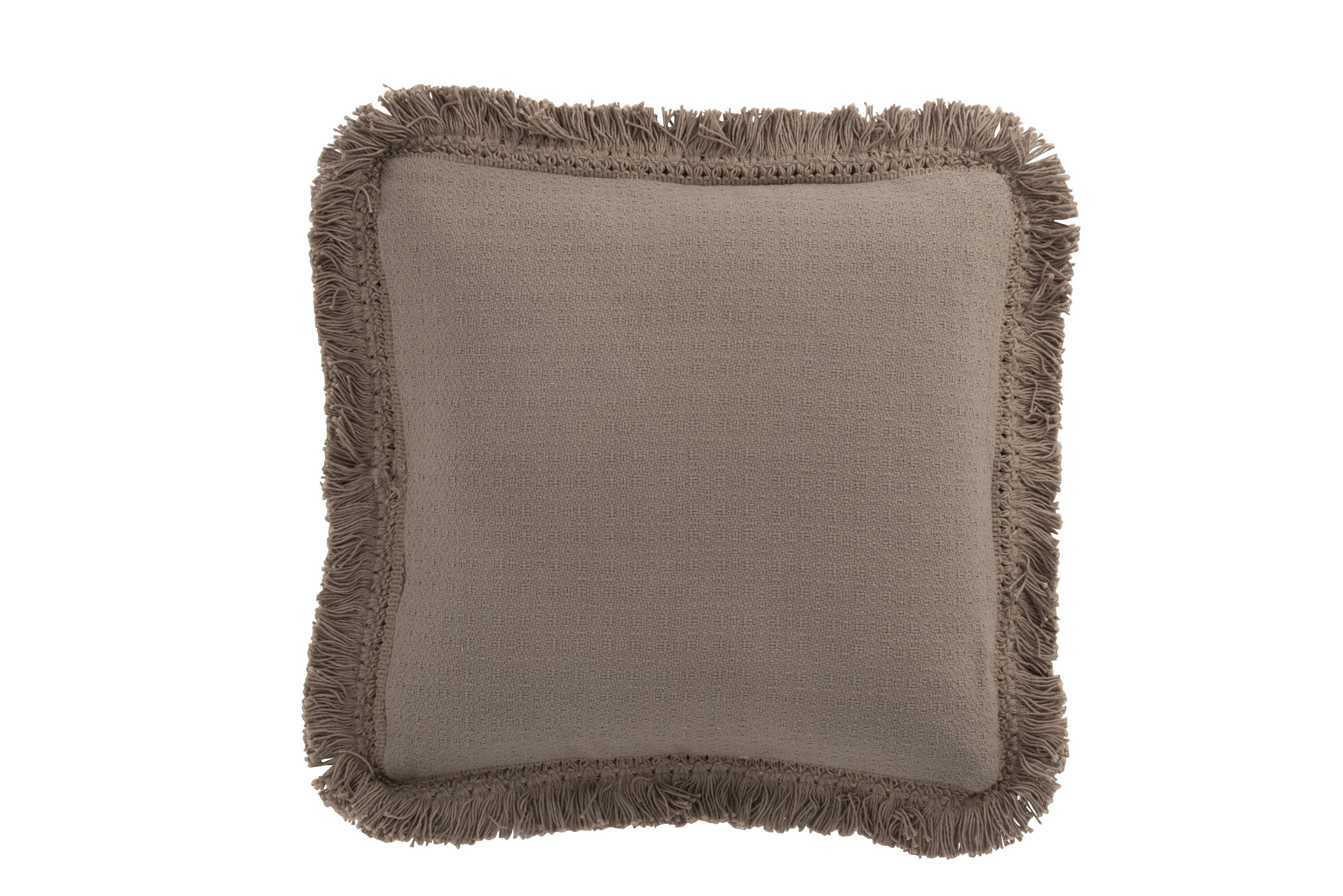 Kussen met franje vierkant katoen taupe - J-LINE