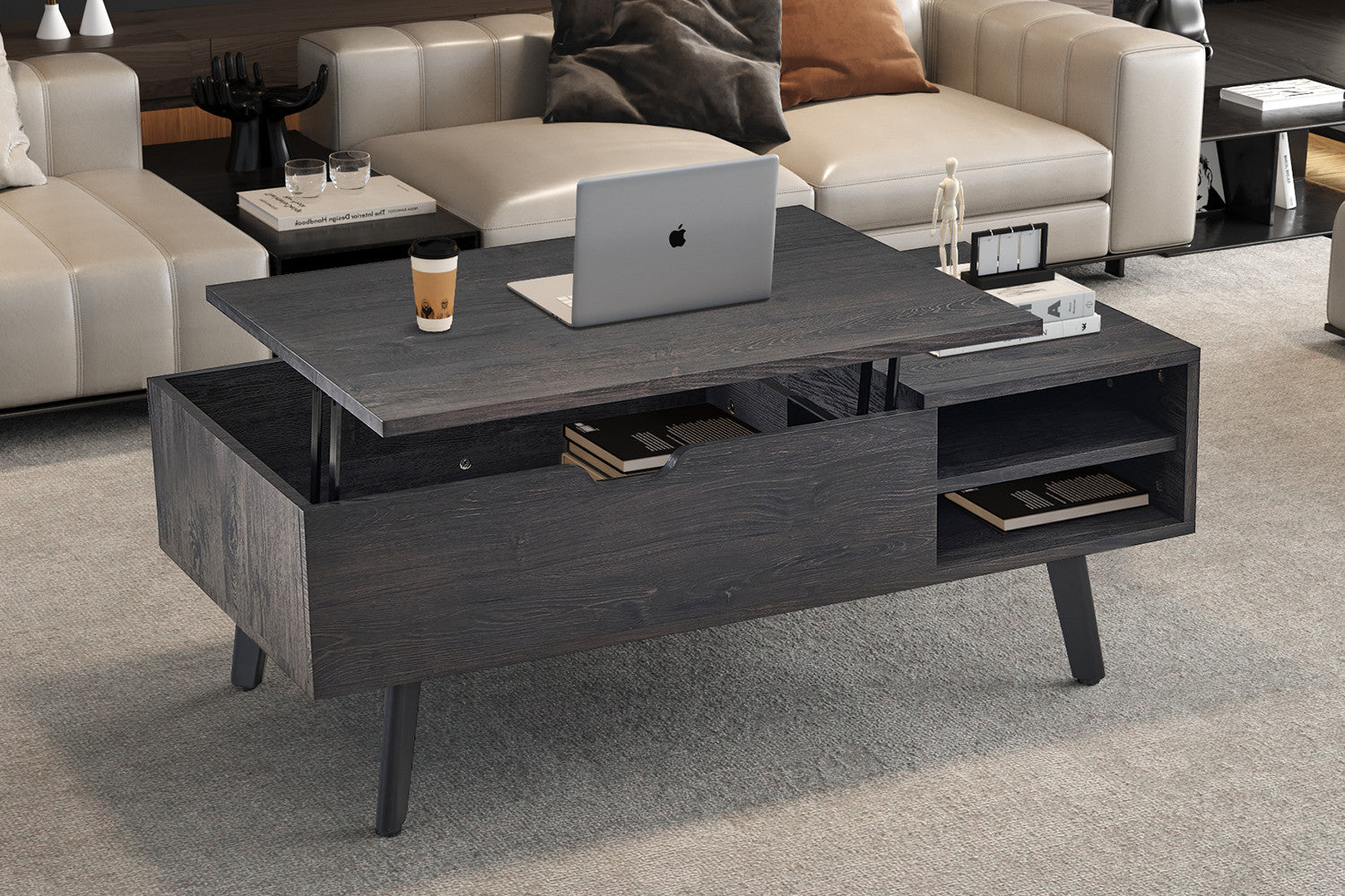 Salontafel 'Justine' Opklapbaar blad Donkerbruin decor - RS