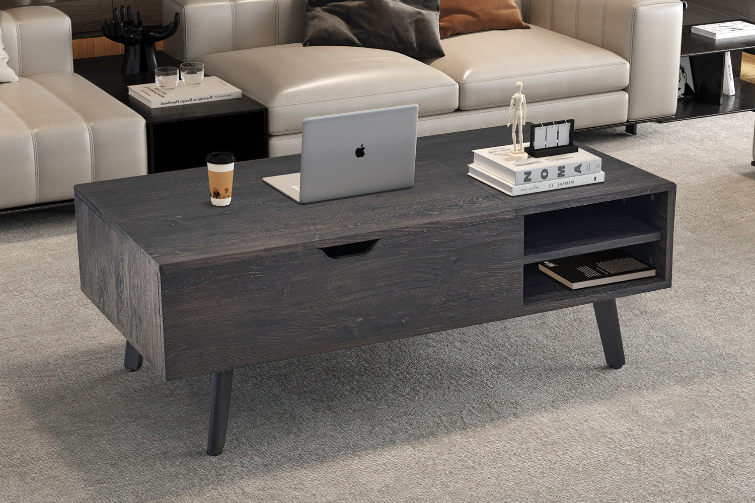 Salontafel 'Justine' Opklapbaar blad Donkerbruin decor - RS