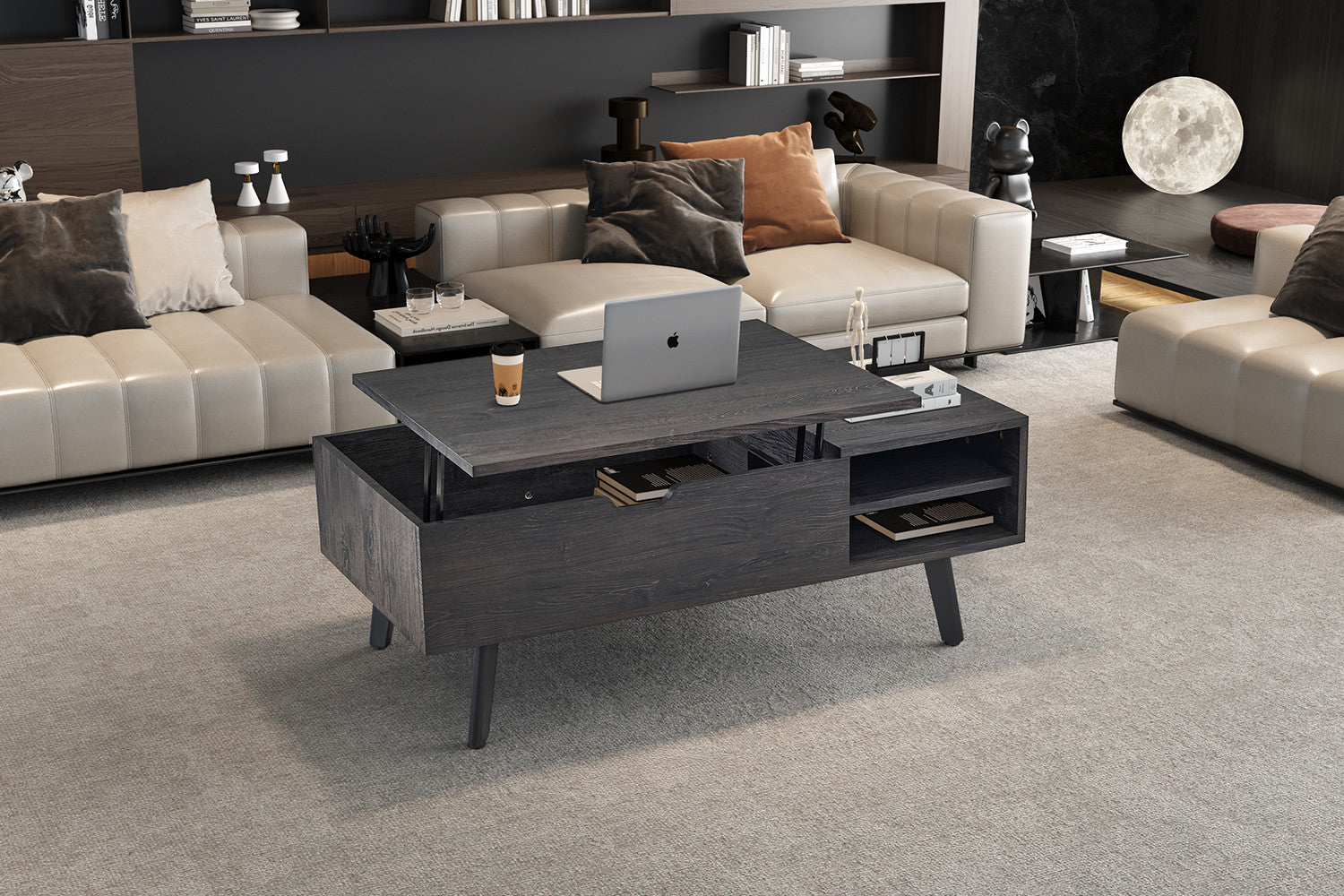 Salontafel 'Justine' Opklapbaar blad Donkerbruin decor - RS